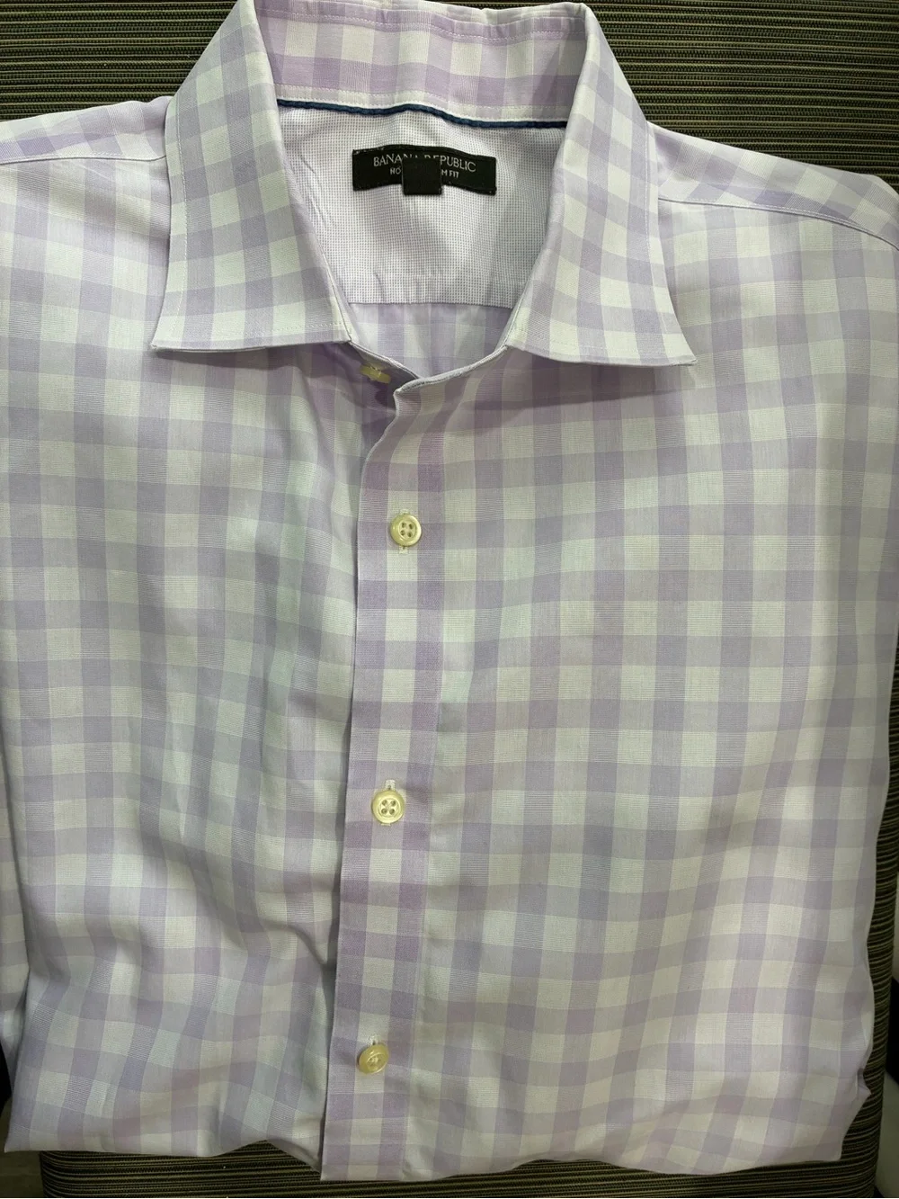 Banana Republic Lavender Check gingham purple Dress Shirt L non iron
